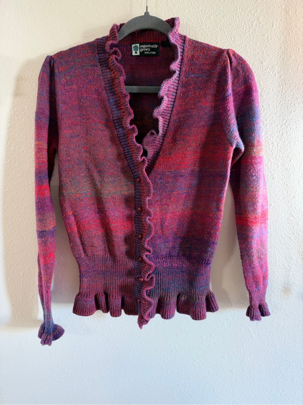 Vintage Organically Grown Sweaters Ruffle Wool Blend Sweater Womens Size S